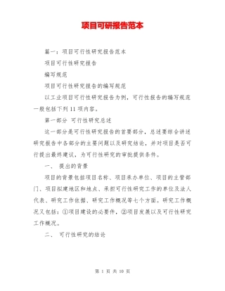项目可研报告范本