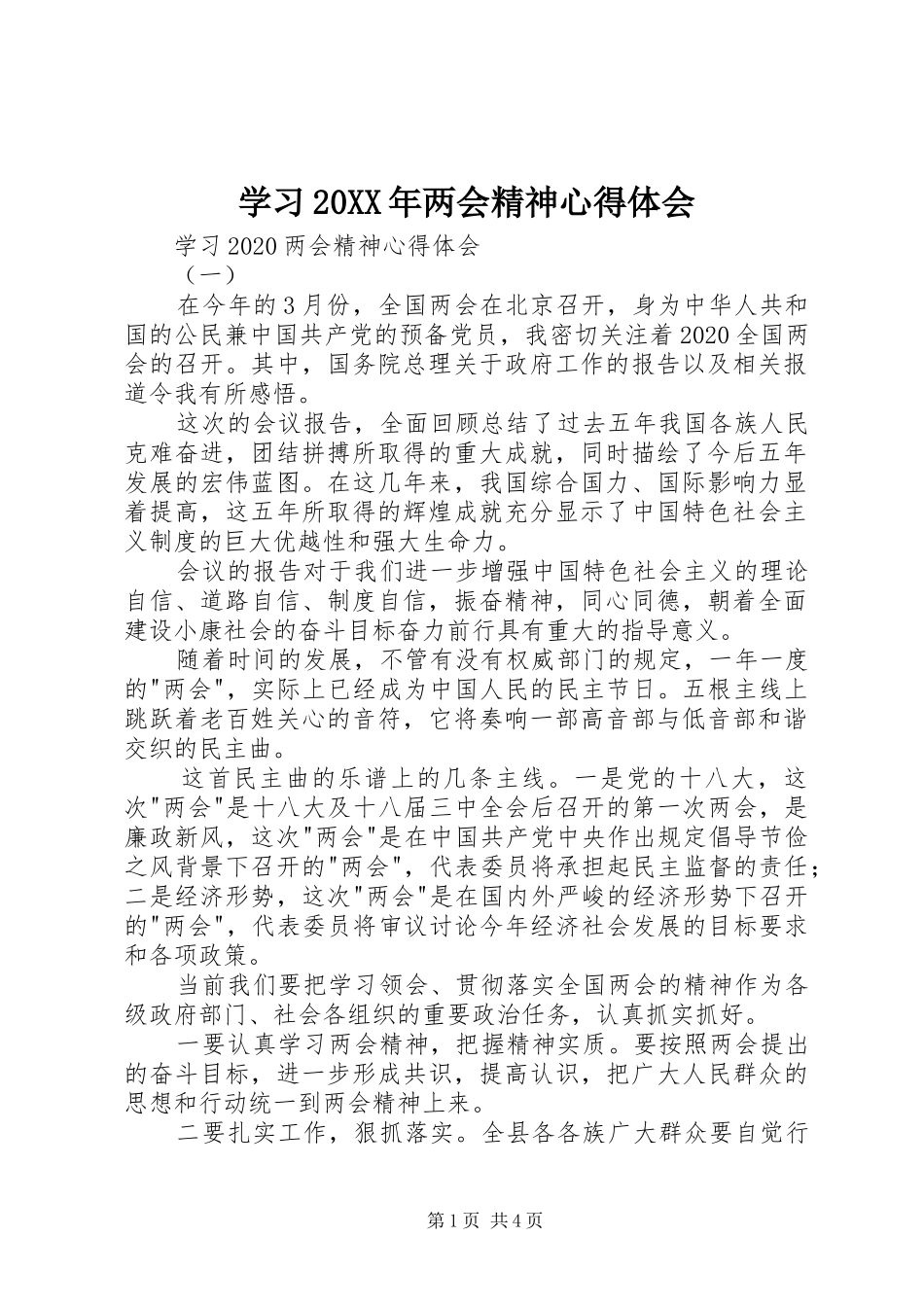 学习20XX年两会精神心得体会 (2)_第1页