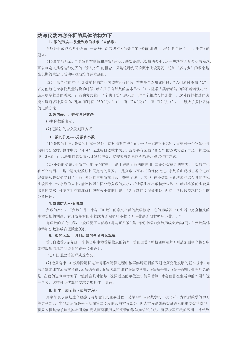 小学阶段数与代数内容的具体结构如下_第1页