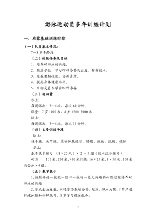 游泳运动员多年训练