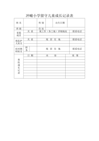 冲疃小学留守儿童成长记录表