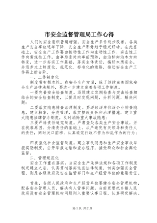 市安全监督管理局工作心得
