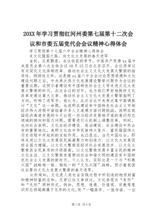 20XX年学习贯彻红河州委第七届第十二次会议和市委五届党代会会议精神心得体会 (2)