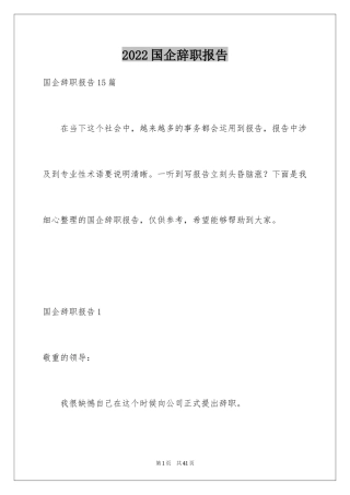 2024国企辞职报告_1