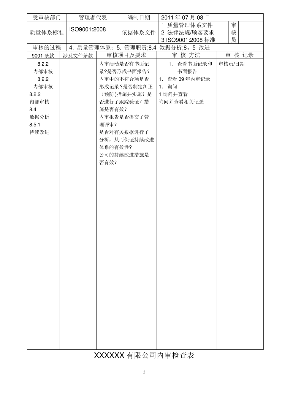 内审检查表90001质量管理体系范本_第3页