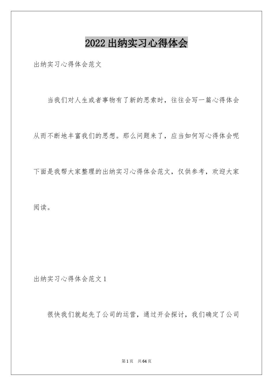 2024出纳实习心得体会_第1页