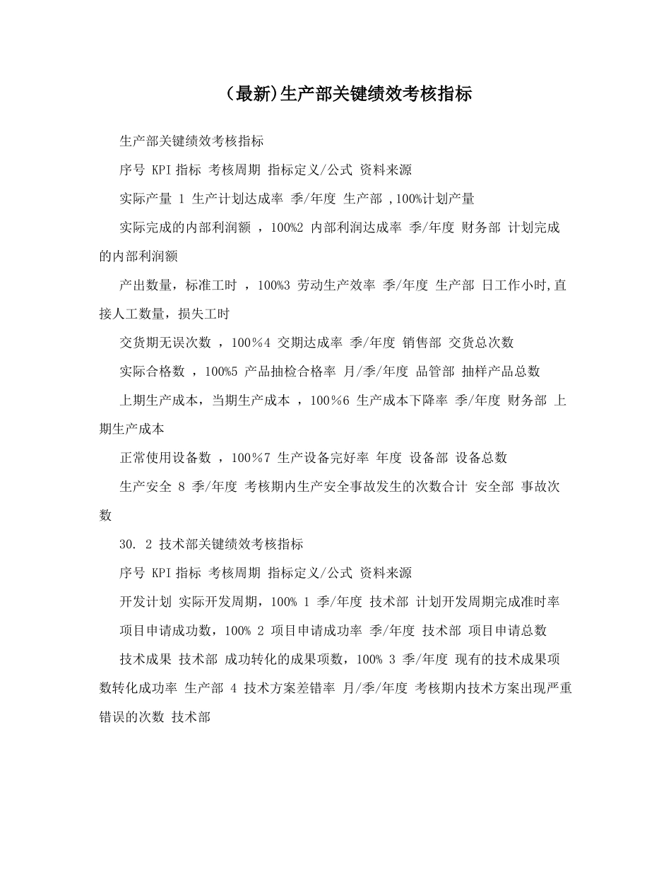 最新生产部关键绩效考核指标_第1页