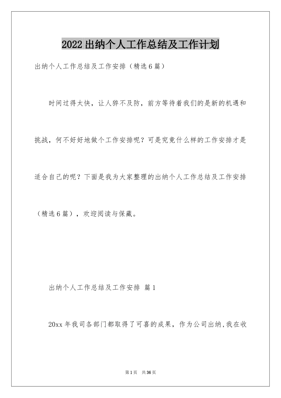 2024出纳个人工作总结及工作计划_第1页