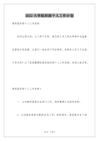 2024大学组织部个人工作计划