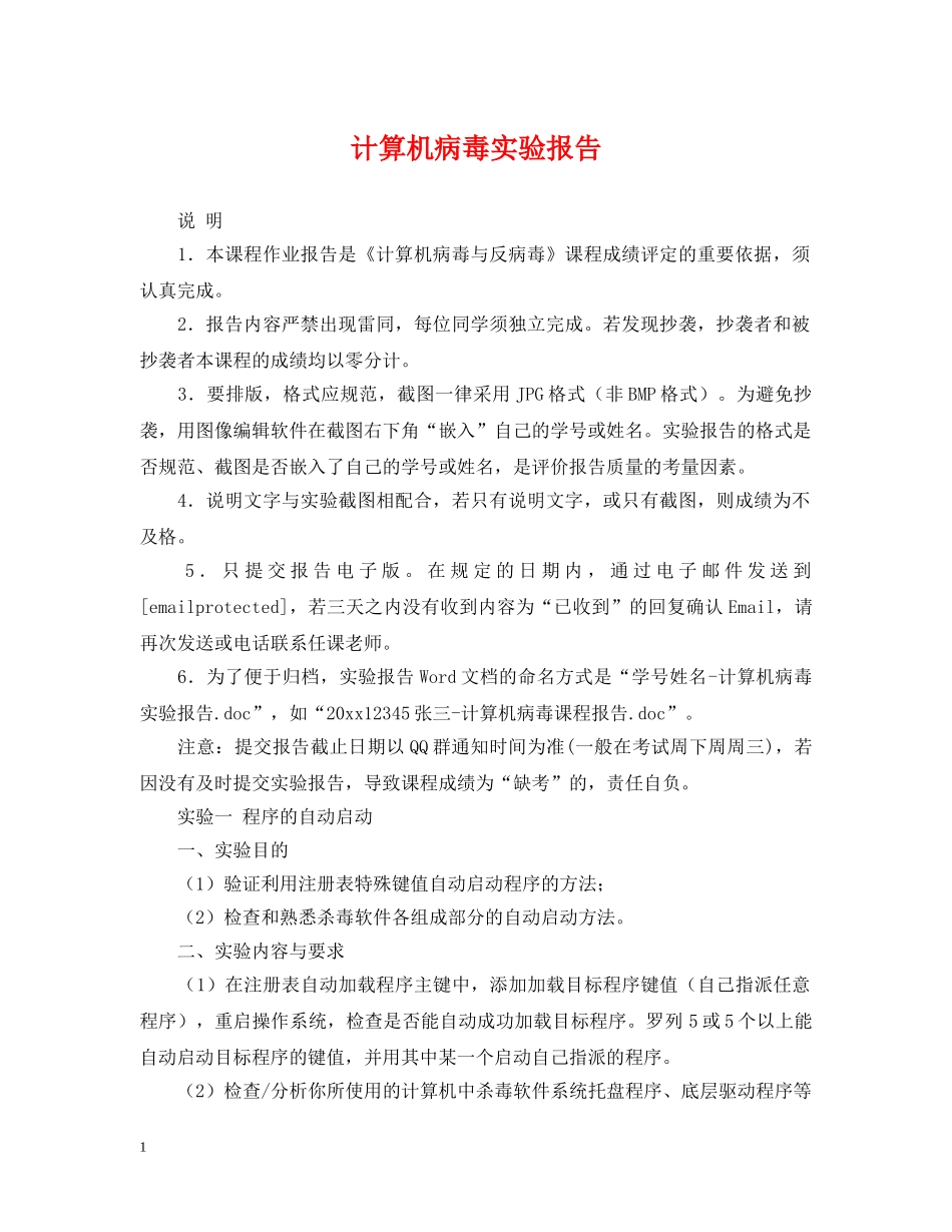 计算机病毒实验报告 _第1页