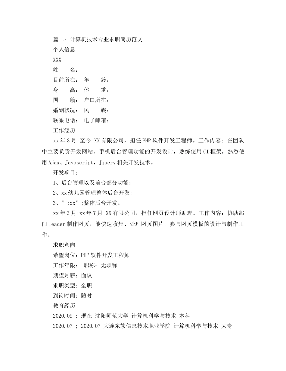 计算机技术专业求职简历范文 _第3页