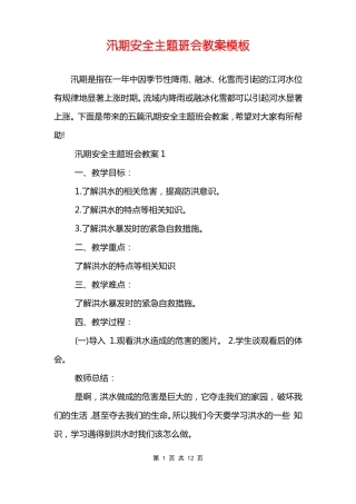 汛期安全主题班会教案模板