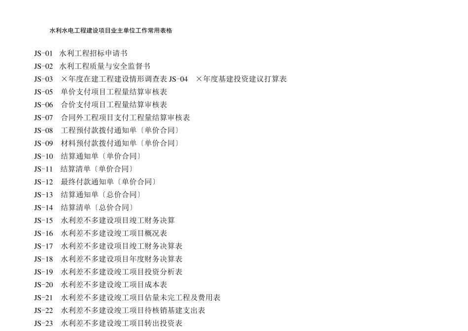 水利水电工程建设项目业主单位工作常用表格_第1页