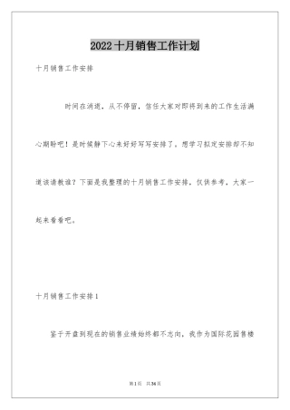 2024十月销售工作计划