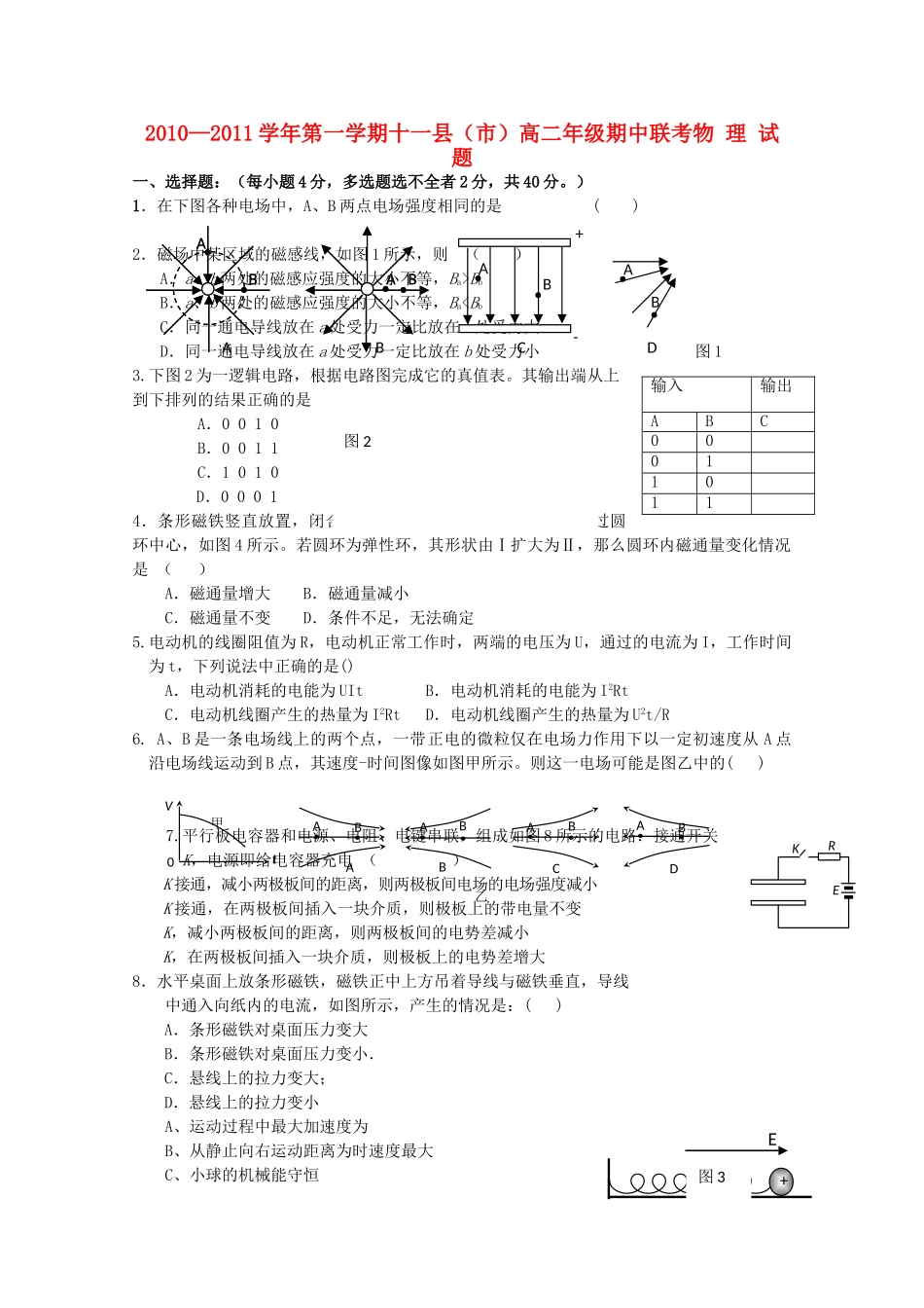 江西省赣州十一县20102011高二物理上学期期中联考新人教版 _第1页