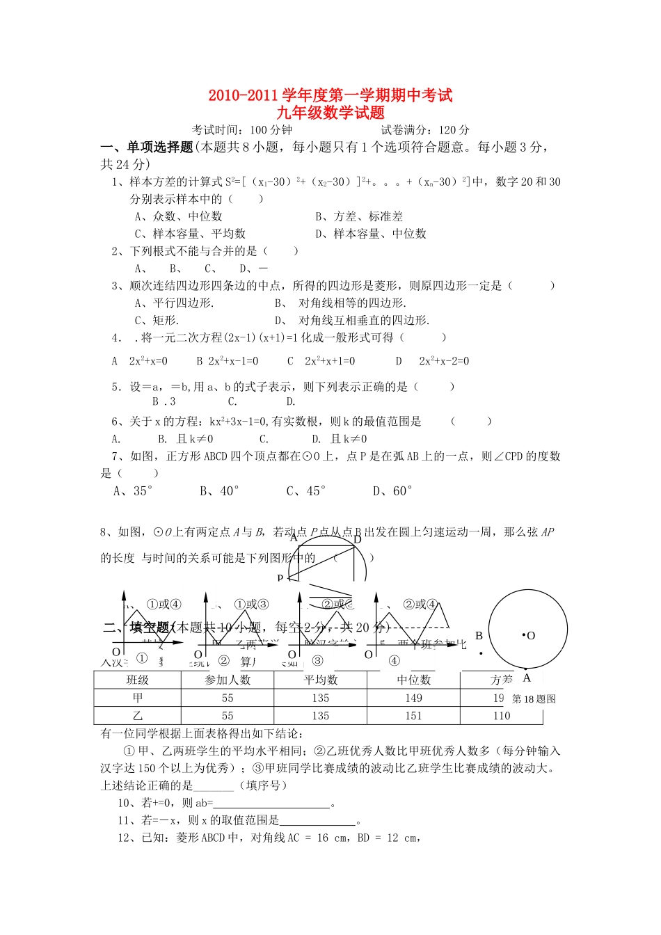 江苏省镇江市丹徒区中片2010–2011学九级数学第一学期期中考试 _第1页