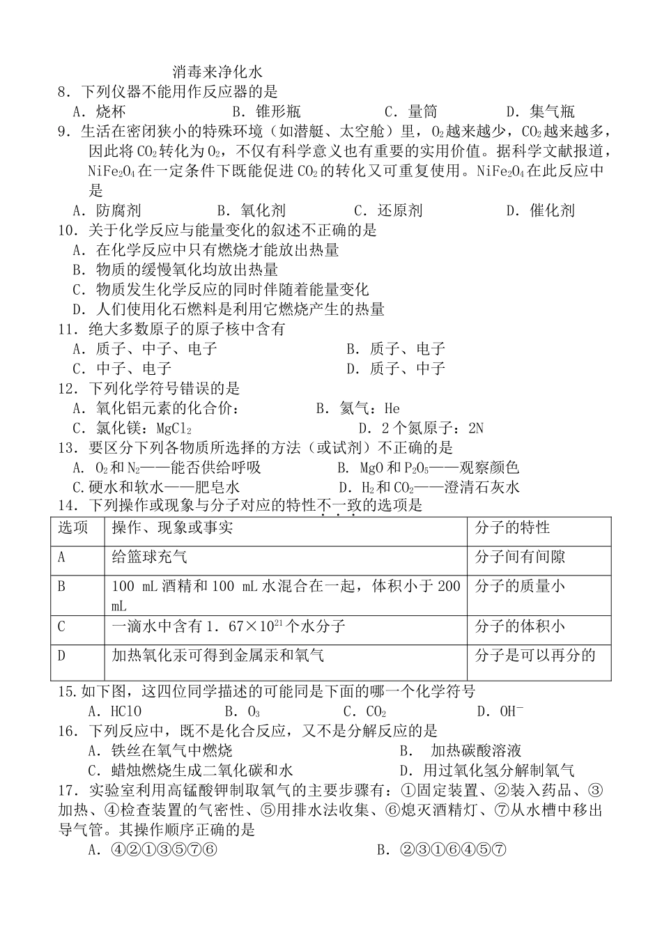 江苏省苏州市工业园区20102011九级化学第一学期期中试卷 沪教版 _第2页