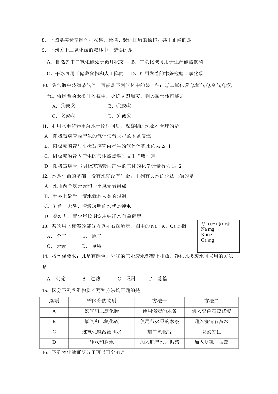 江苏省苏州市相城区20102011九级化学上学期期中测试题 人教新课标版 _第2页