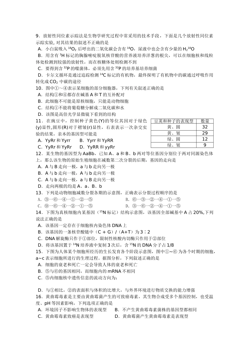 江苏省无锡市北高中2011高三生物上学期期中考试试题新人教版会员独享 _第2页