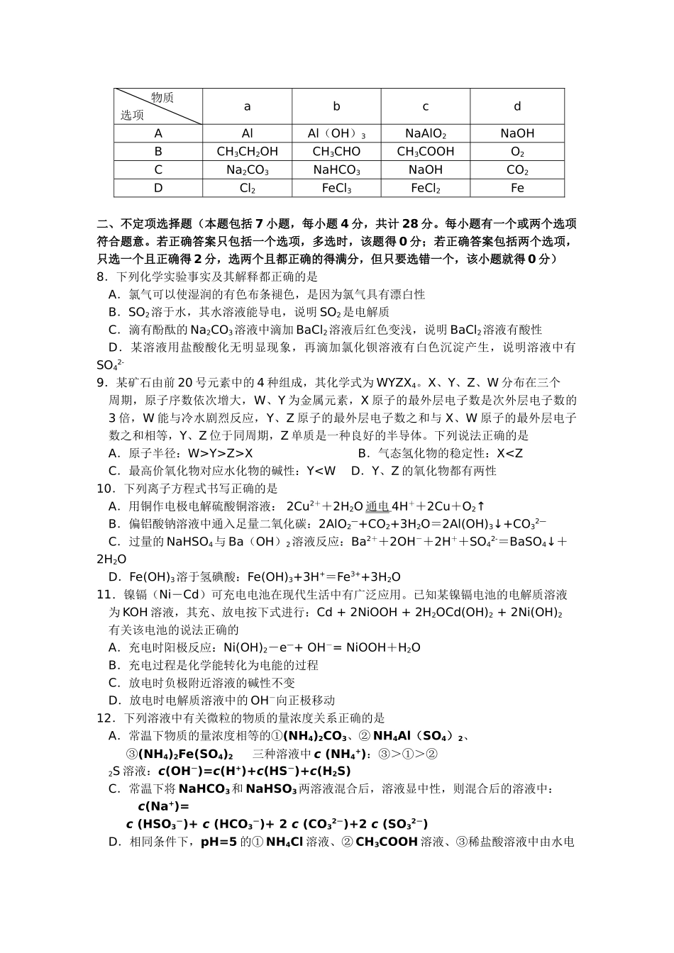 江苏省无锡市北高中2011高三化学上学期期中考试试题苏教版会员独享 _第2页