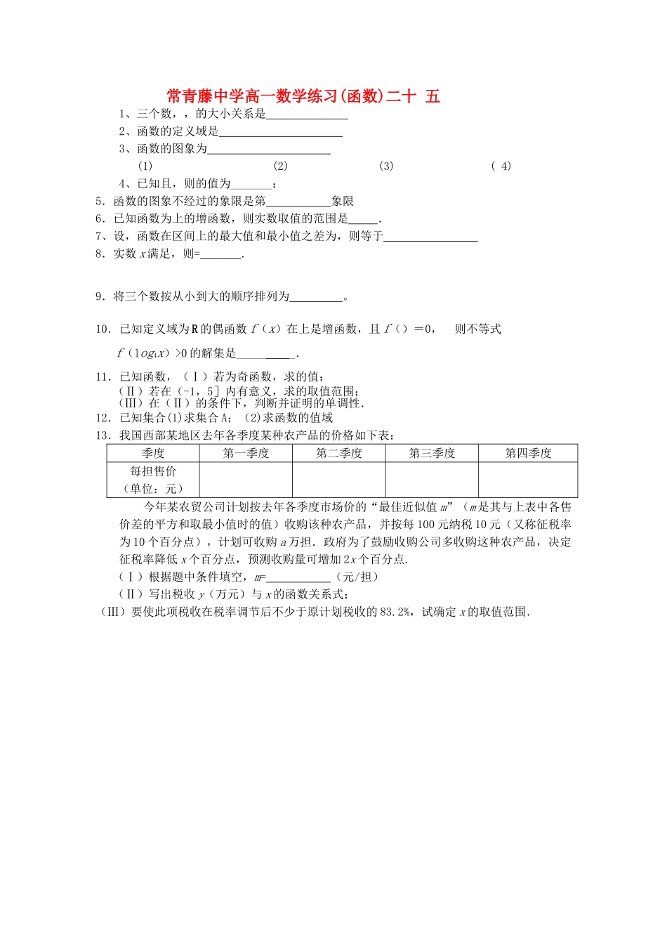 江苏省常青藤高一数学练习二十五 _第1页