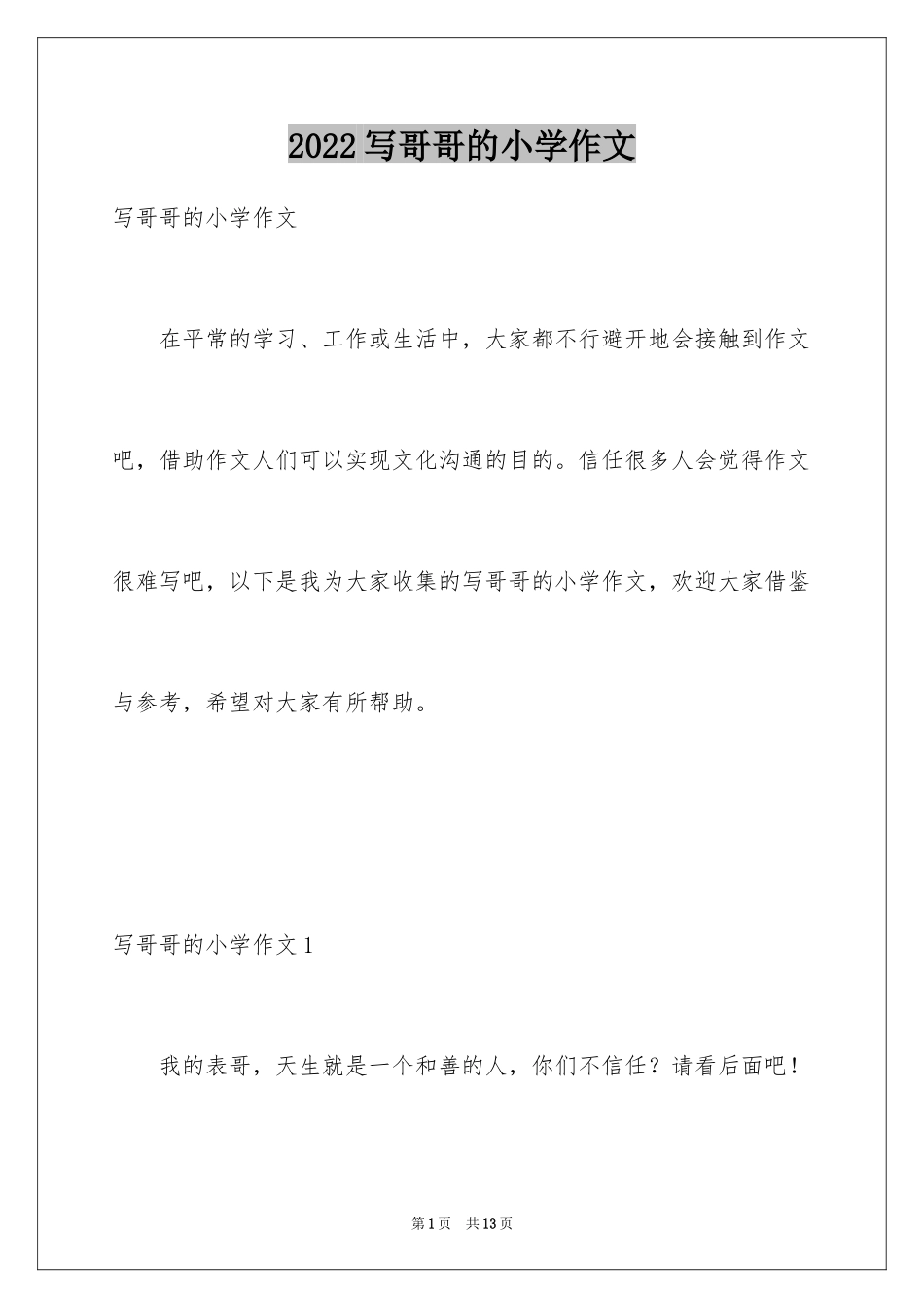 2024写哥哥的小学作文_第1页