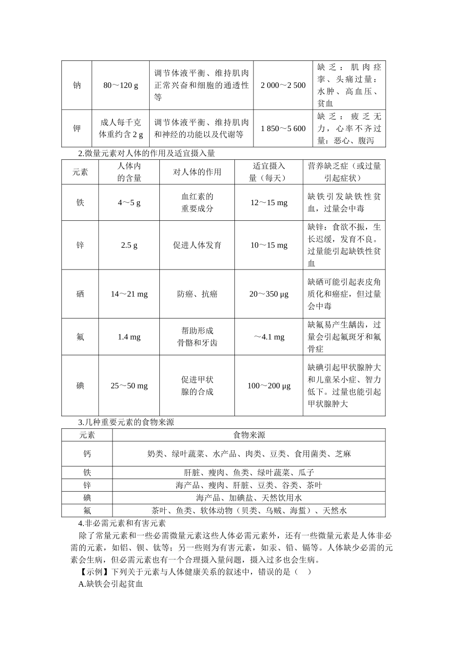 江苏省南京市中考化学 第十二单元化学与生活课题2 化学元素与人体健康同步学习 _第2页