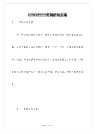 2024双十一促销活动方案