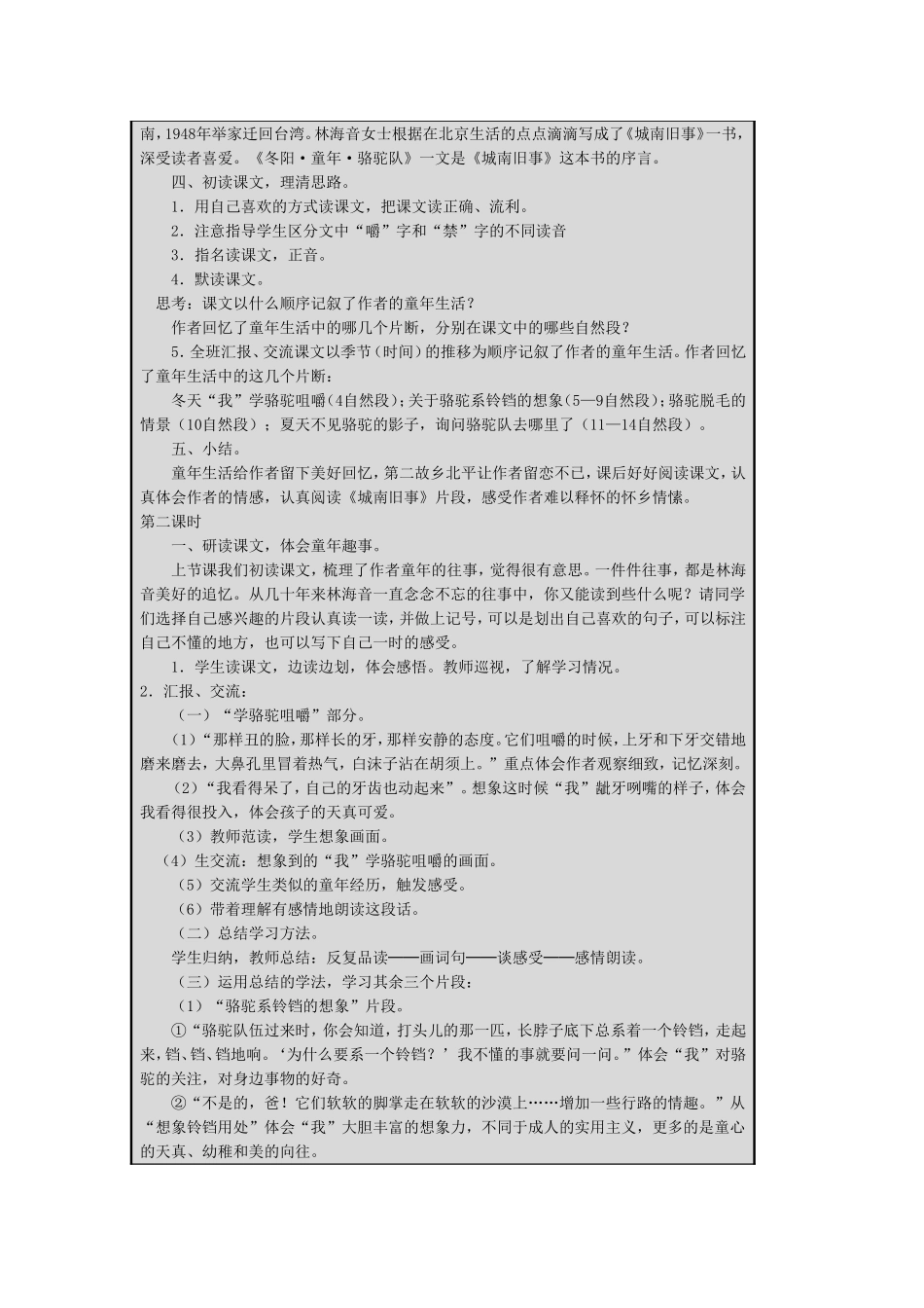 未来教育单元计划五年级语文《冬阳_童年_骆驼队》_第3页