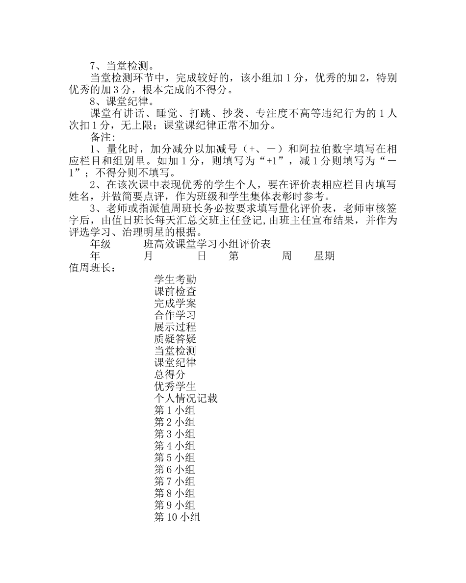 教导处范文高效课堂学生学习小组量化评价参考方案 _第2页