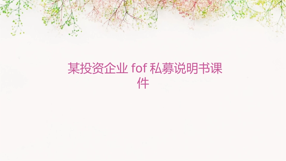 某投资企业FOF私募说明书课件_第1页