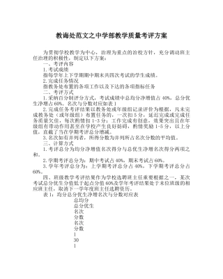 教导处范文部教学质量考评方案 