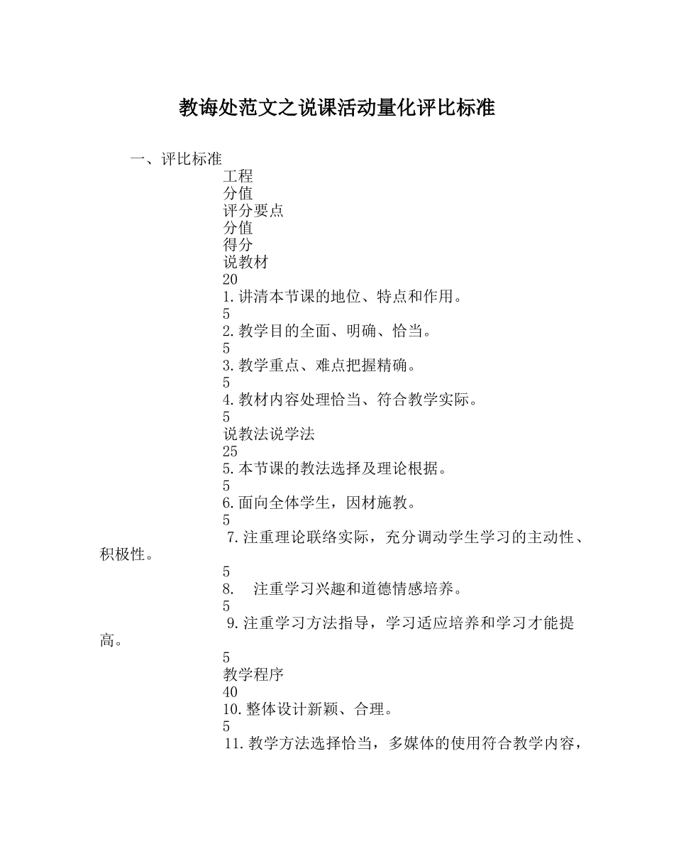 教导处范文说课活动量化评比标准 _第1页