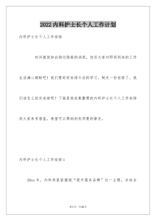 2024内科护士长个人工作计划_1