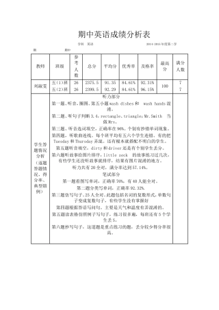 期中英语成绩分析表