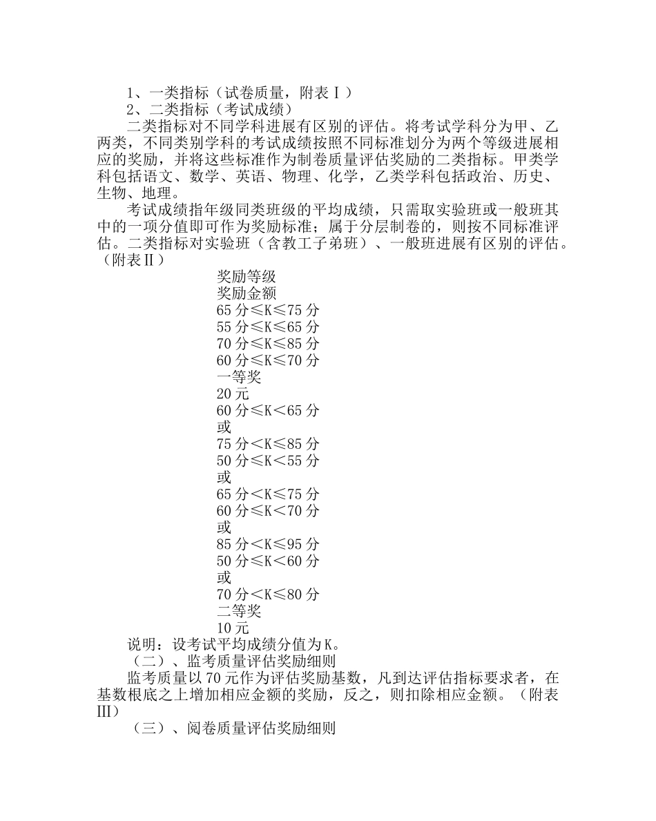 教导处范文期中、期末考试质量评估奖励方案 _第2页