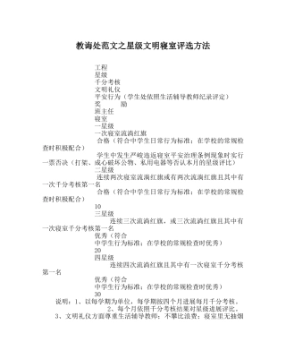 教导处范文星级文明寝室评选办法 