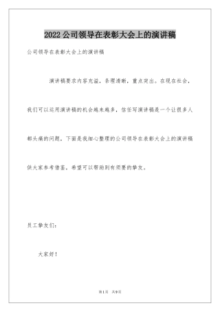 2024公司领导在表彰大会上的演讲稿