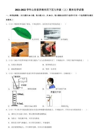 2022022学年山东济南历下区九年级上期末化学试卷
