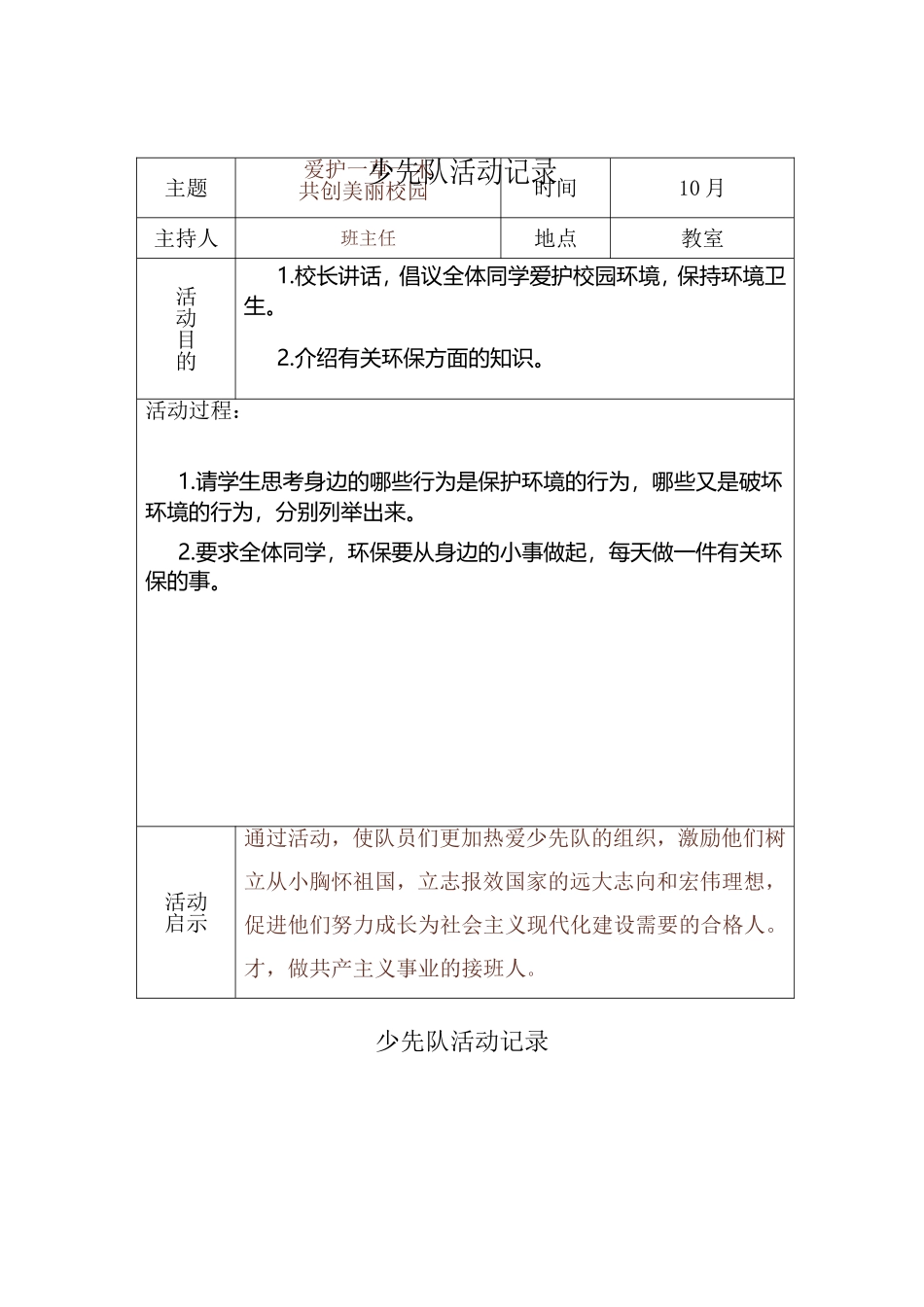 二（2班）少先队活动记录_第1页