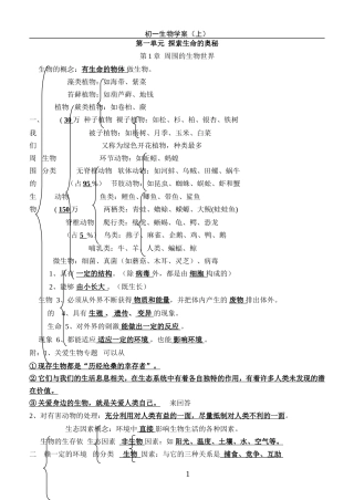 (苏教版)七上生物学案（知识提纲）