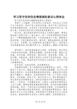 学习坚守信仰信念增强规矩意识心得体会