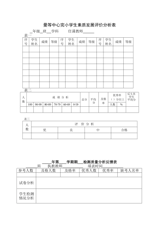 曼等中心完小学生成绩分析表