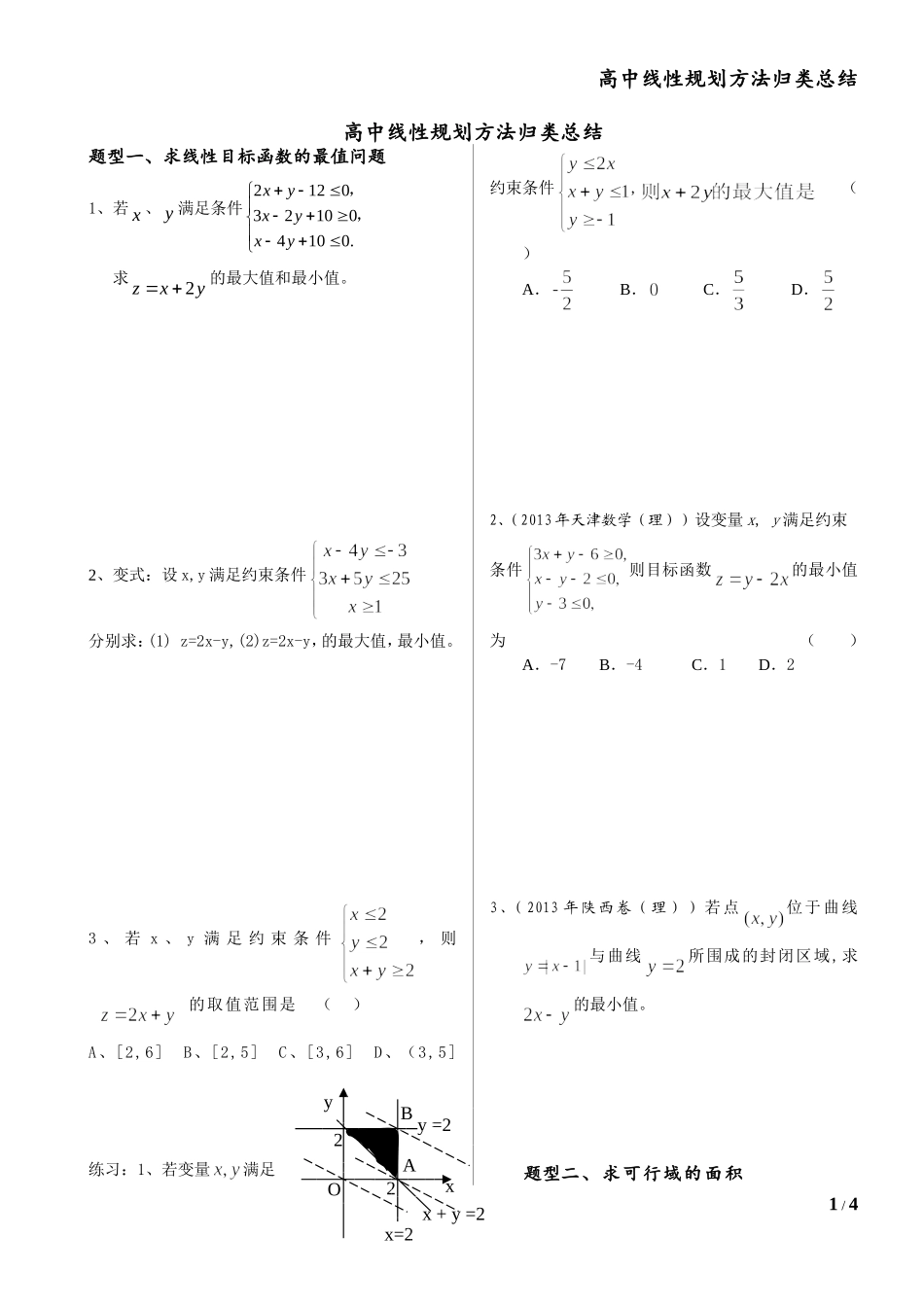 高中线性规划专题解法_第1页