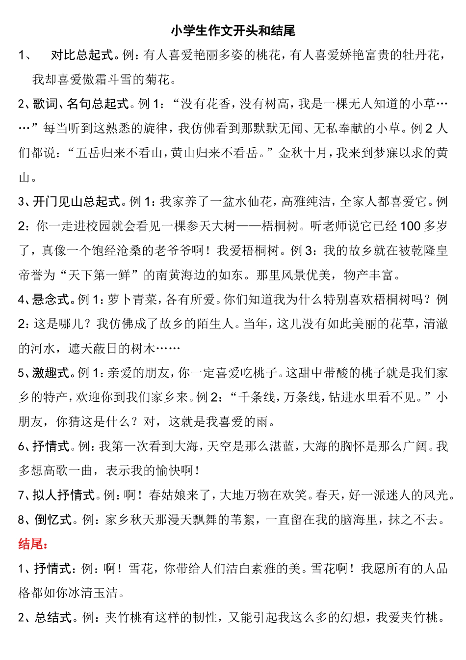 小学生作文开头和结尾__范例_第1页