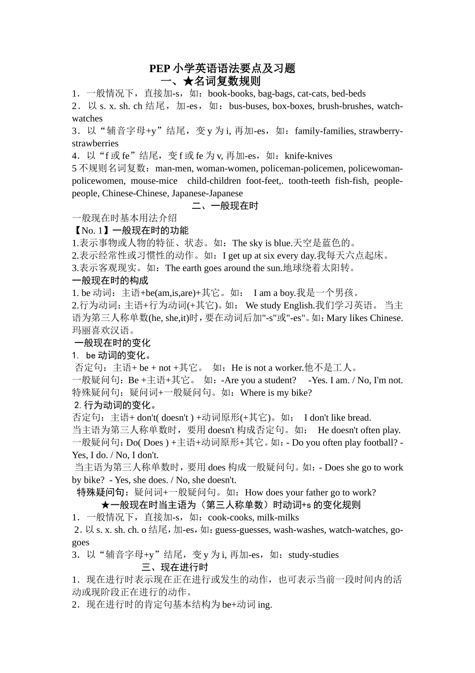 PEP小学英语语法要点及习题_第1页