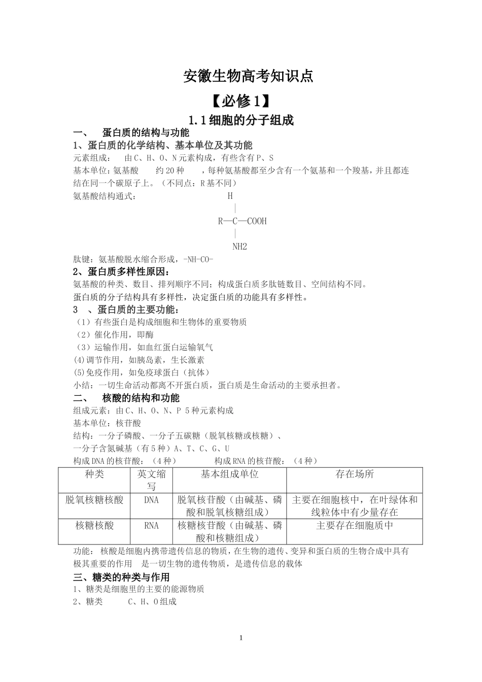 高考安徽生物知识点总结_第1页