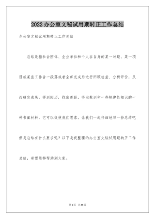 2024办公室文秘试用期转正工作总结_1