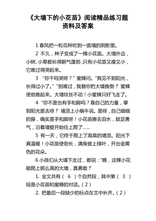 大墙下的小花苗阅读精品练习题资料及答案