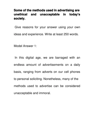 Advertising广告中使用的一些方法是不道德和不可接受的英语作文